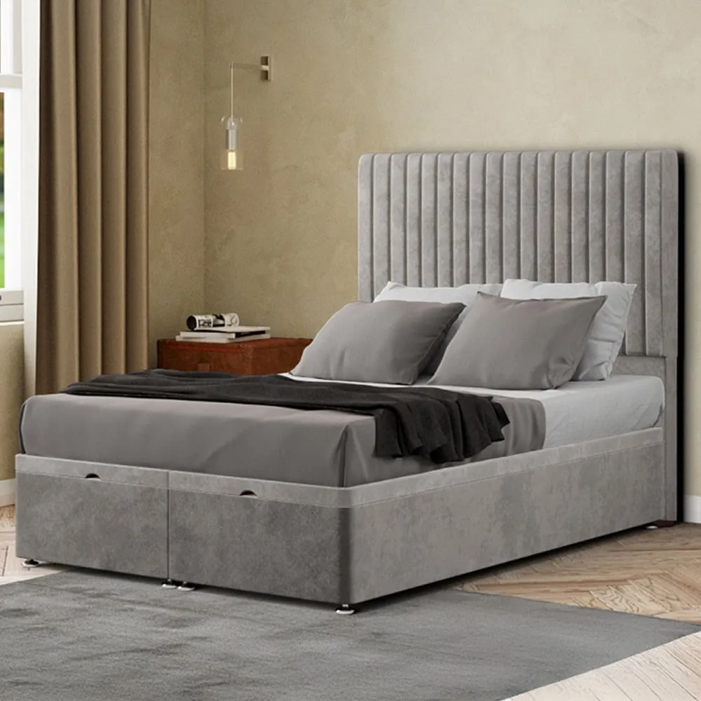 Maryland King Size Ottoman Bed with Storage - Silver, Plush