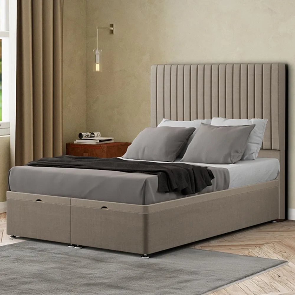 Maryland Single Ottoman Bed with Storage - Beige, Linen image
