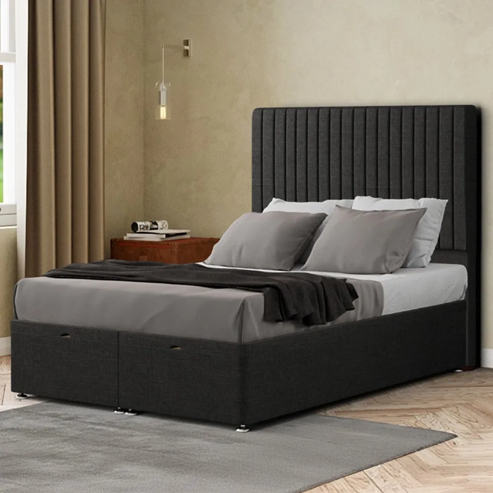 Maryland Single Ottoman Bed with Storage - Black, Linen