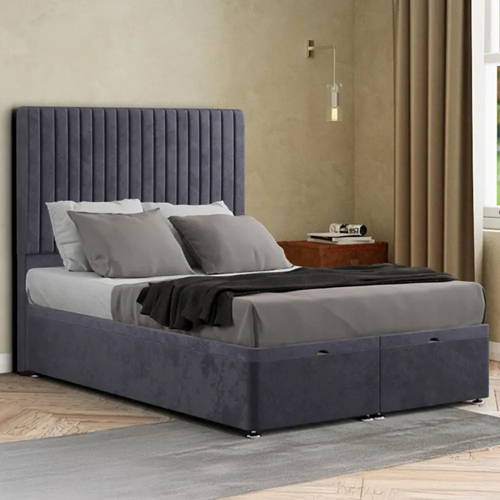 Maryland Single Ottoman Bed with Storage - Grey, Plush