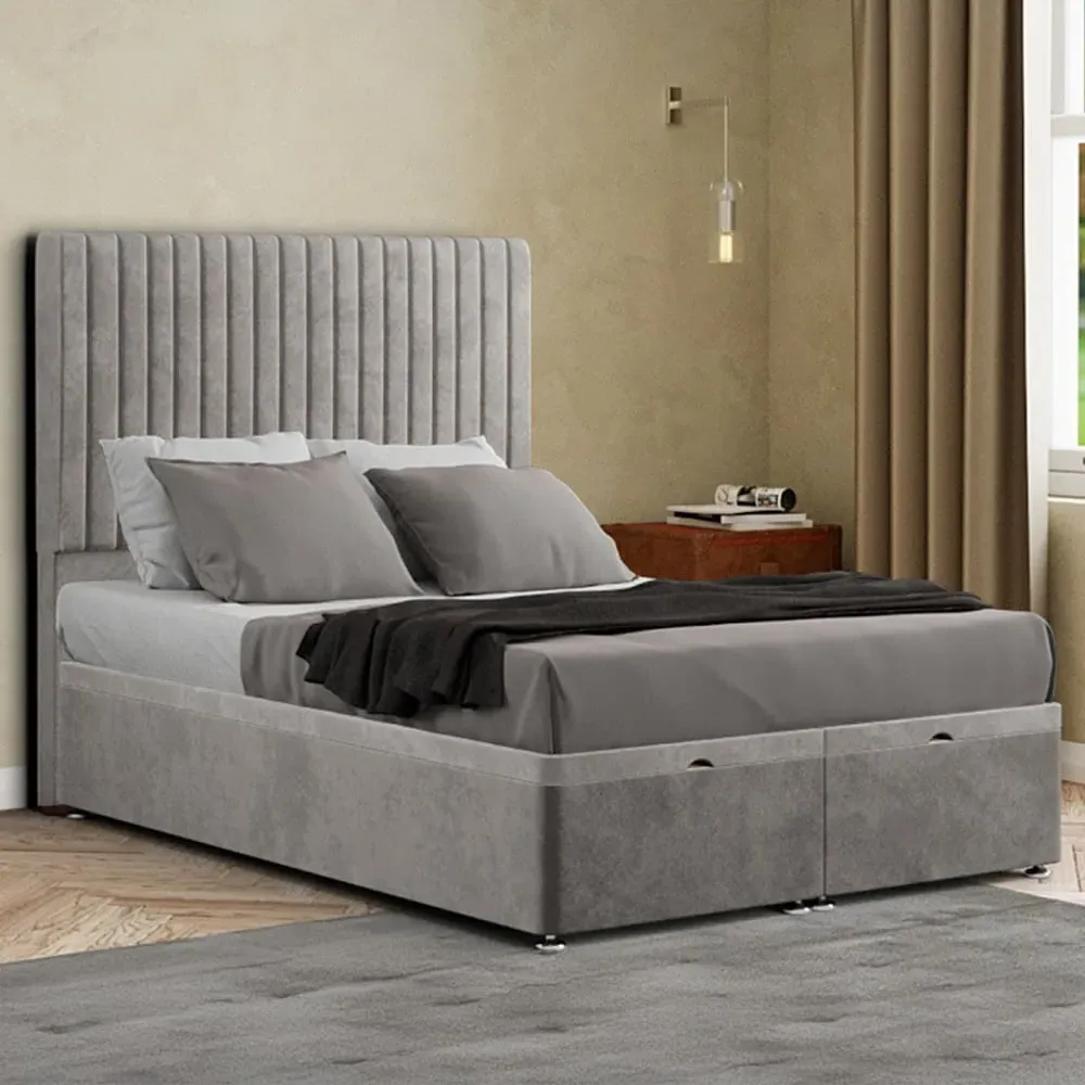 Maryland Single Ottoman Bed with Storage - Silver, Plush