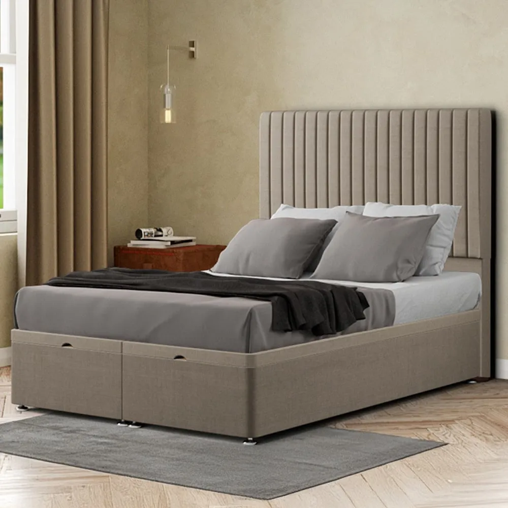 Maryland Super King Size Ottoman Bed with Storage - Beige, Linen