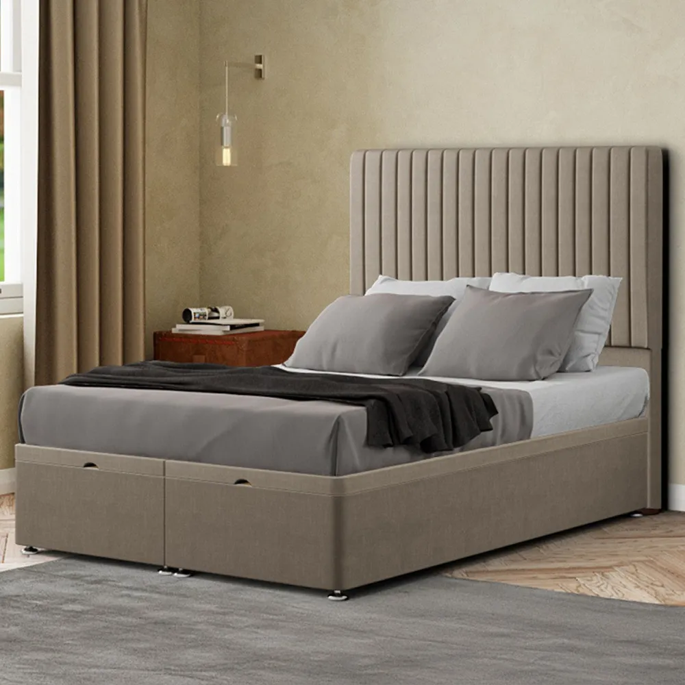 Maryland Super King Size Ottoman Bed with Storage - Cream, Malham Weave