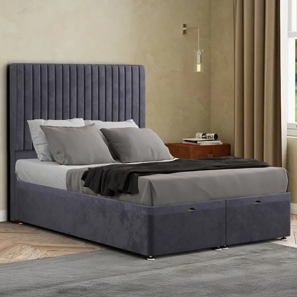 Maryland Super King Size Ottoman Bed with Storage - Grey, Plush