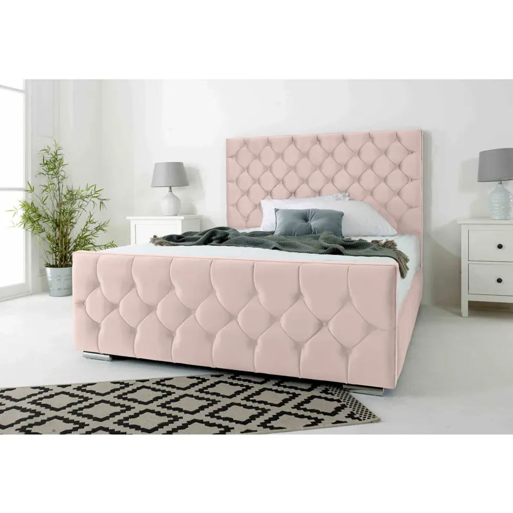 Maya Double Bed Frame with Chesterfield Headboard - Pink, Velvet