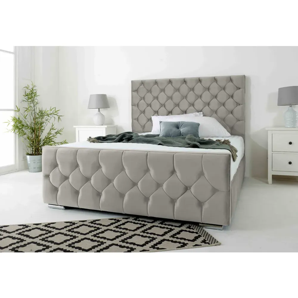 Maya Double Bed Frame with Chesterfield Headboard - Silver, Velvet