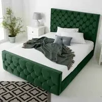 Maya Single Bed Frame with Chesterfield Headboard - Green, Velvet