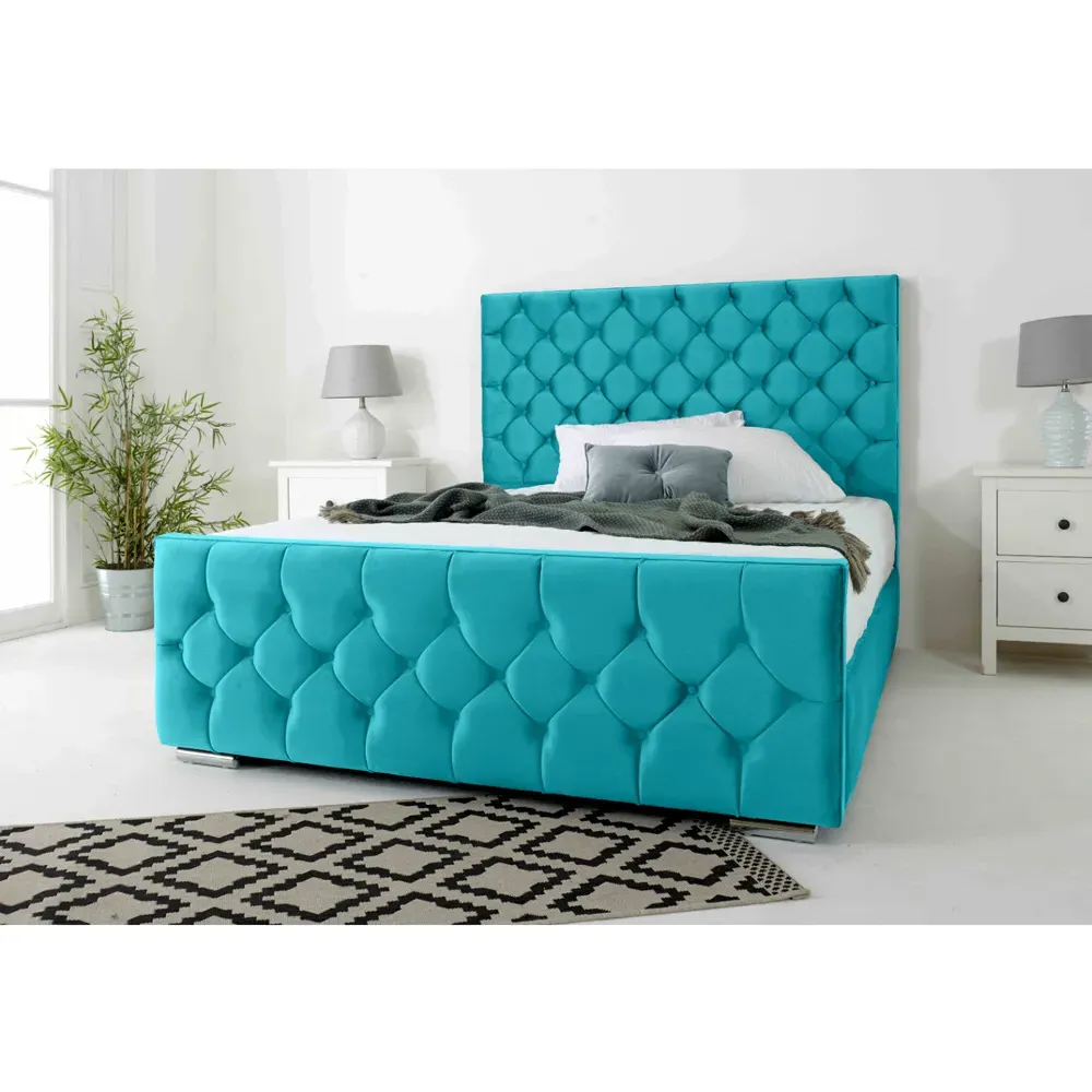 Maya Single Bed Frame with Chesterfield Headboard - Teal, Velvet