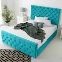 Maya Single Bed Frame with Chesterfield Headboard - Teal, Velvet