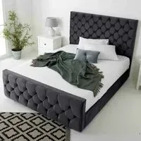 Maya Small Double Bed Frame with Chesterfield Headboard - Grey, Velvet