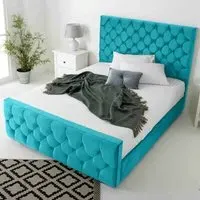 Maya Small Double Bed Frame with Chesterfield Headboard - Teal, Velvet