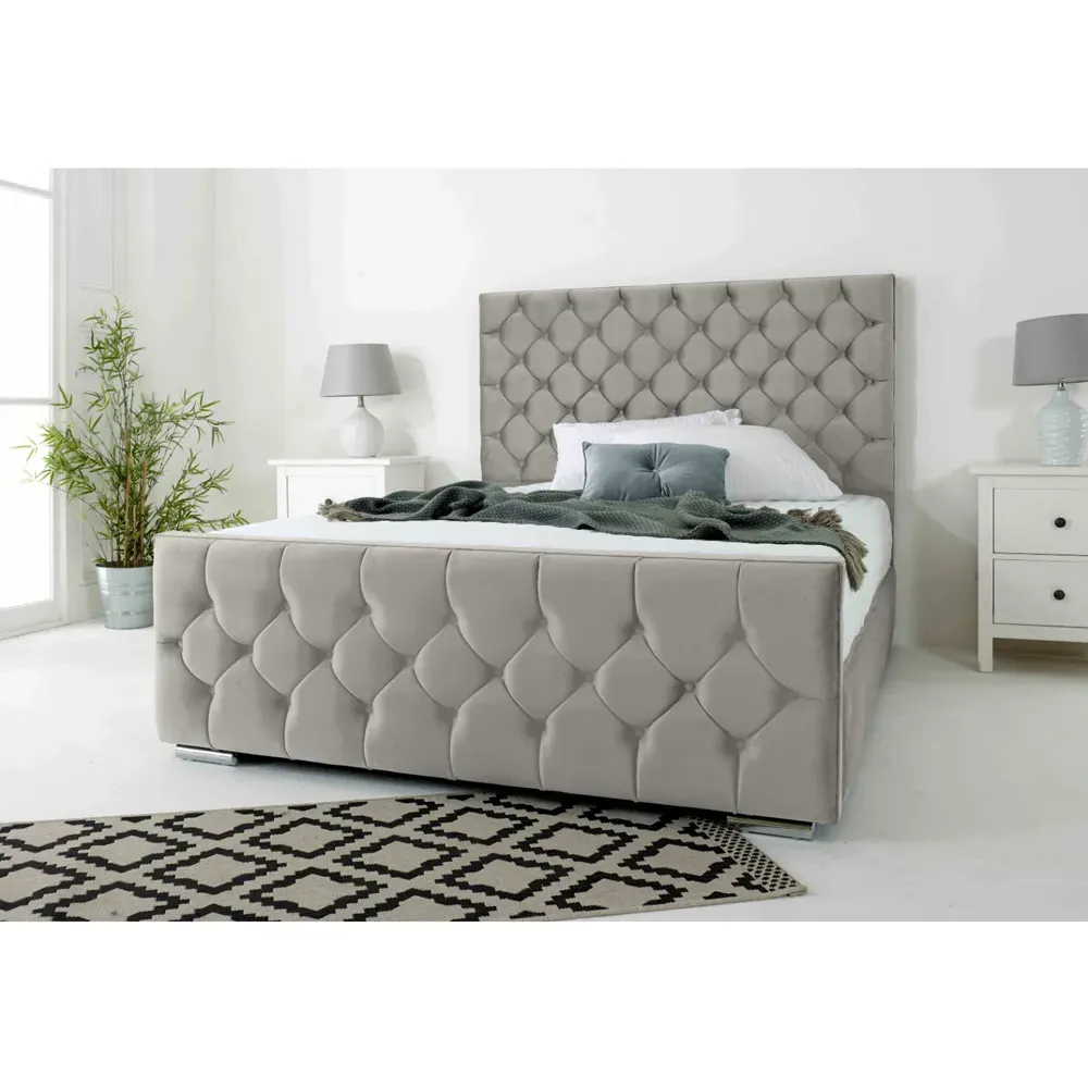 Maya Super King Bed Frame with Chesterfield Headboard - Silver, Velvet