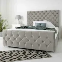Maya Super King Bed Frame with Chesterfield Headboard - Silver, Velvet