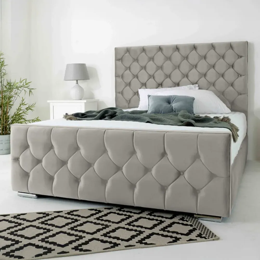 Maya Super King Bed Frame with Chesterfield Headboard - Silver, Velvet