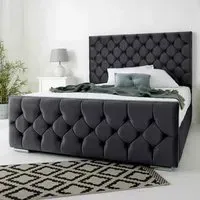 Maya Super King Size Bed Frame with Chesterfield Headboard - Grey, Velvet