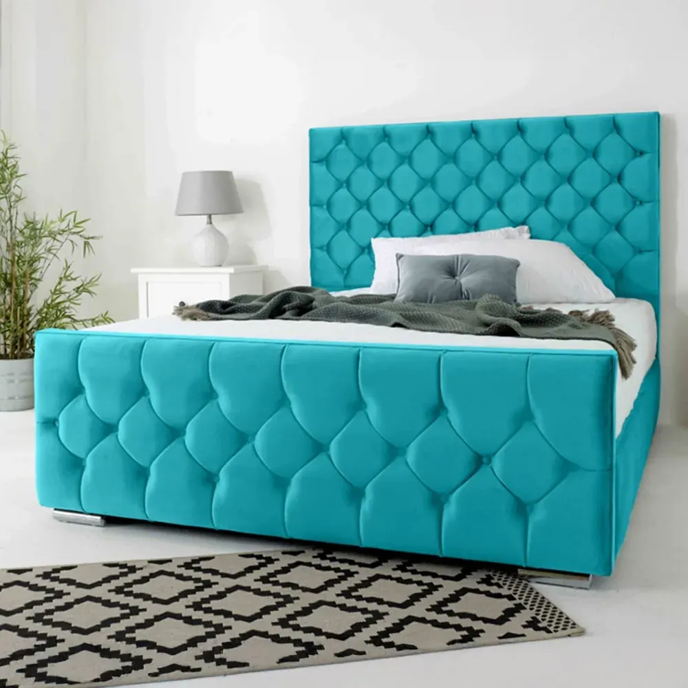 Maya Super King Size Bed Frame with Chesterfield Headboard - Teal, Velvet