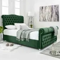 Maynard Double Bed Frame with Buttons - Green, Velvet