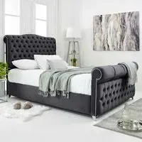 Maynard Double Bed Frame with Buttons - Grey, Velvet