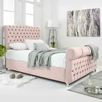 Maynard Double Bed Frame with Buttons - Pink, Velvet