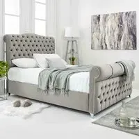 Maynard Double Bed Frame with Buttons - Silver, Velvet