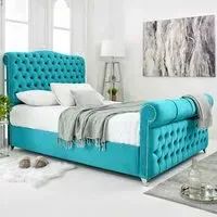 Maynard Double Bed Frame with Buttons - Teal, Velvet