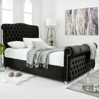 Maynard King Size Bed Frame with Buttons - Black, Velvet