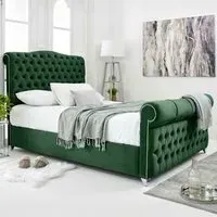 Maynard King Size Bed Frame with Buttons - Green, Velvet