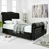 Maynard Single Bed Frame with Buttons - Black, Velvet