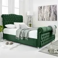 Maynard Single Bed Frame with Buttons - Green, Velvet