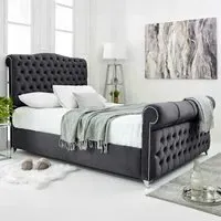 Maynard Single Bed Frame with Buttons - Grey, Velvet