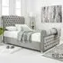 Maynard Single Bed Frame with Buttons - Silver, Velvet