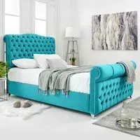 Maynard Single Bed Frame with Buttons - Teal, Velvet