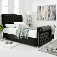 Maynard Small Double Bed Frame with Buttons - Black, Velvet
