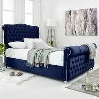 Maynard Small Double Bed Frame with Buttons - Blue, Velvet