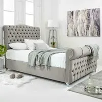 Maynard Small Double Bed Frame with Buttons - Silver, Velvet