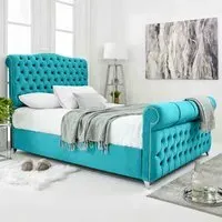 Maynard Small Double Bed Frame with Buttons - Teal, Velvet