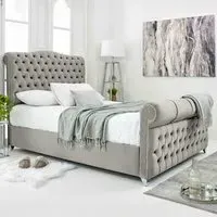 Maynard Super King Bed Frame with Buttons - Silver, Velvet