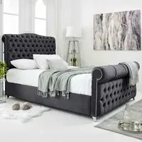 Maynard Super King Size Bed Frame with Buttons - Grey, Velvet