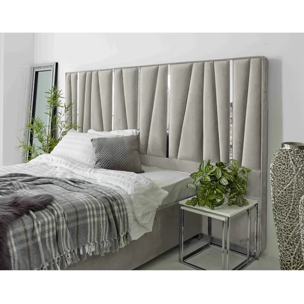 Mila Small Double Bed Frame with Lined Headboard - Silver, Velvet