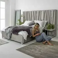 Mila Super King Size Bed Frame with Lined Headboard - Silver, Velvet