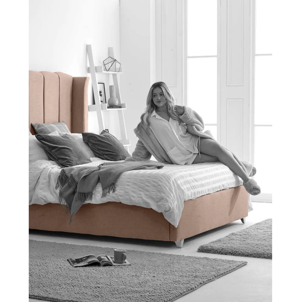 Pablo Double Bed Frame with Winged Headboard - Cream, Fabric