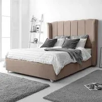 Pablo Double Bed Frame with Winged Headboard - Cream, Fabric