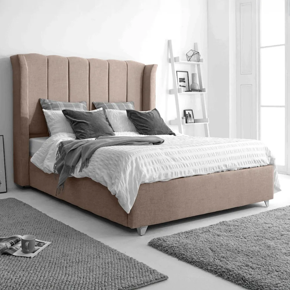 Pablo Double Bed Frame with Winged Headboard - Cream, Fabric