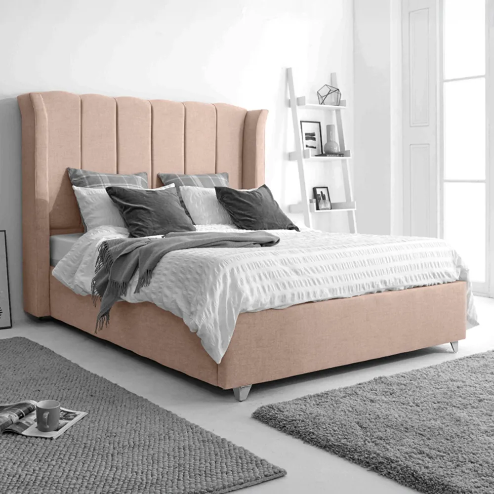 Pablo Double Bed Frame with Winged Headboard - Cream, Fabric