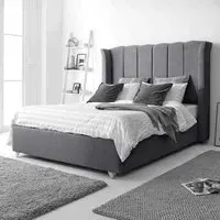 Pablo Double Bed Frame with Winged Headboard - Grey, Fabric