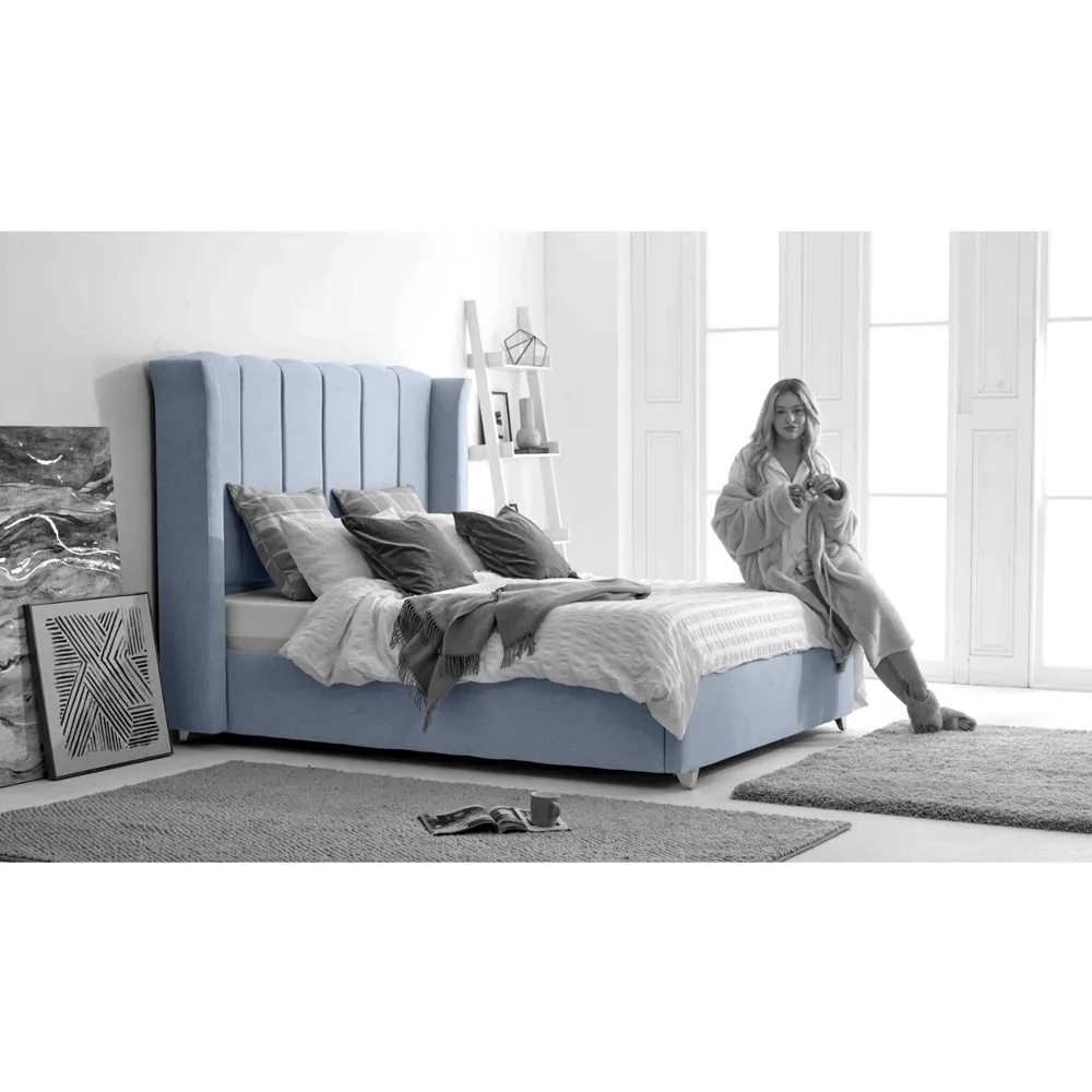Pablo Double Bed Frame with Winged Headboard - Grey, Fabric
