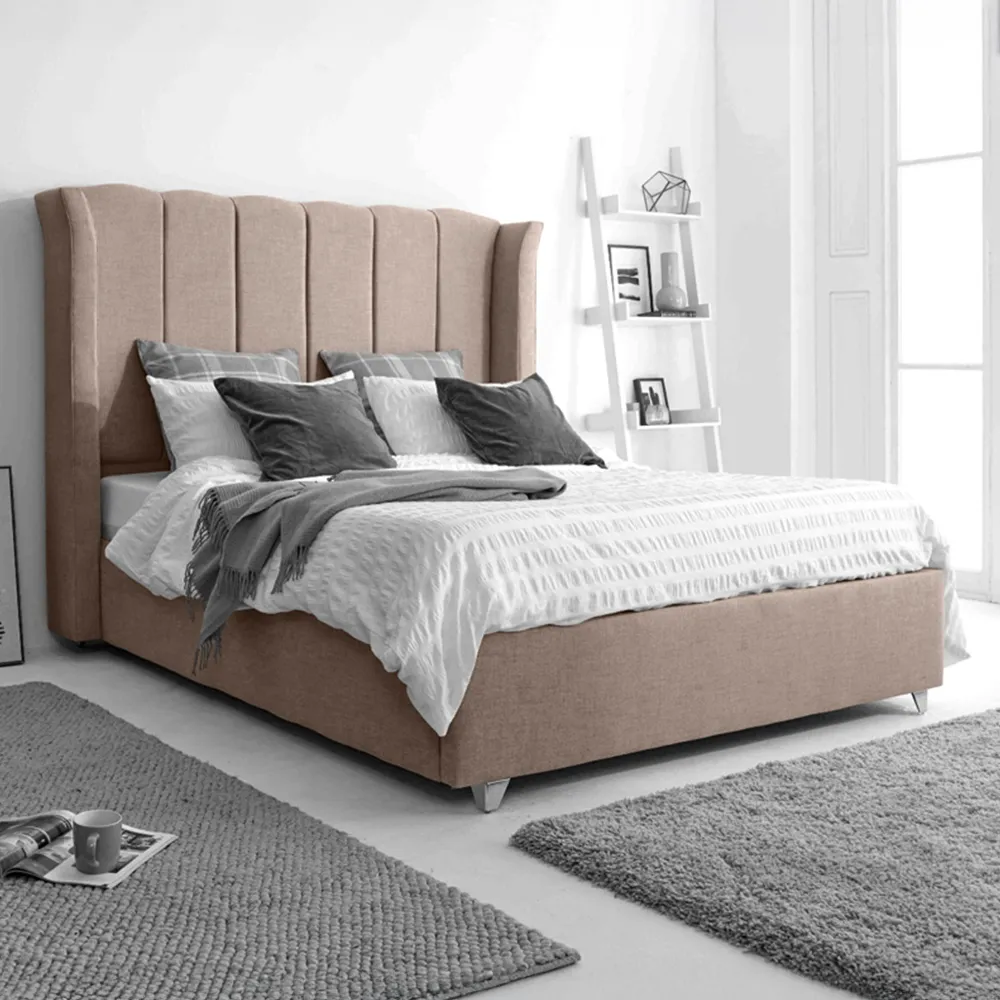 Pablo King Size Bed Frame with Winged Headboard - Cream, Fabric