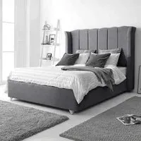 Pablo King Size Bed Frame with Winged Headboard - Grey, Fabric