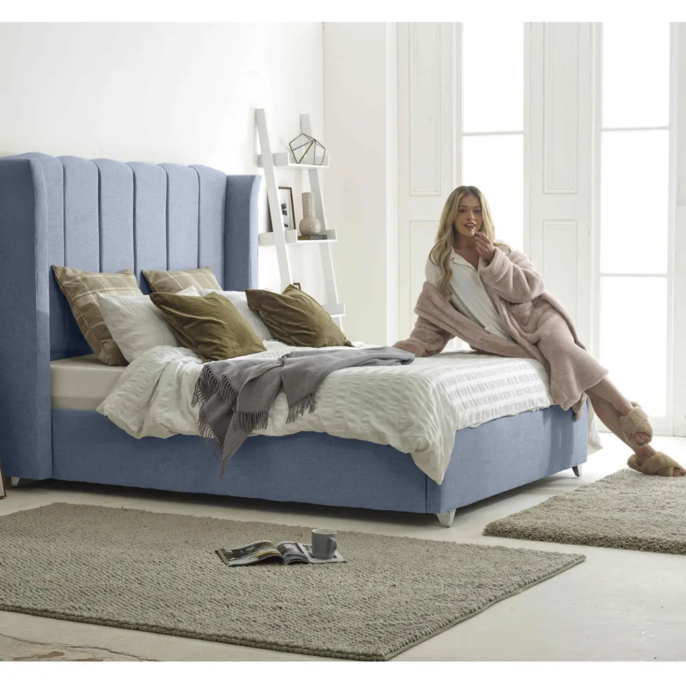 Pablo King Size Bed Frame with Winged Headboard - Grey, Fabric