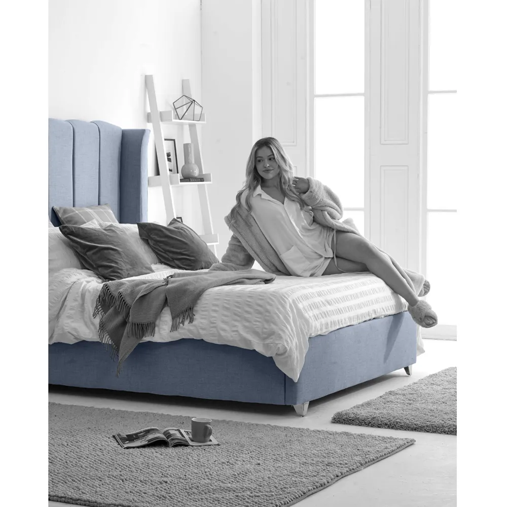 Pablo King Size Bed Frame with Winged Headboard - Grey, Fabric